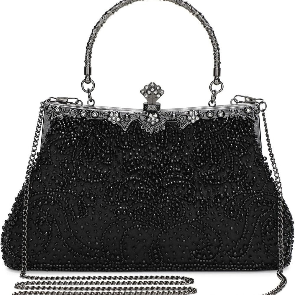 Elegant Satin-Lined Beaded Clutch - Perfect for 1920s Theme Parties and Weddings